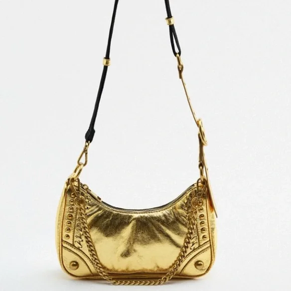 Zara Metallic Gold Chain-Accent Crossbody Bag - Picture 2 of 6